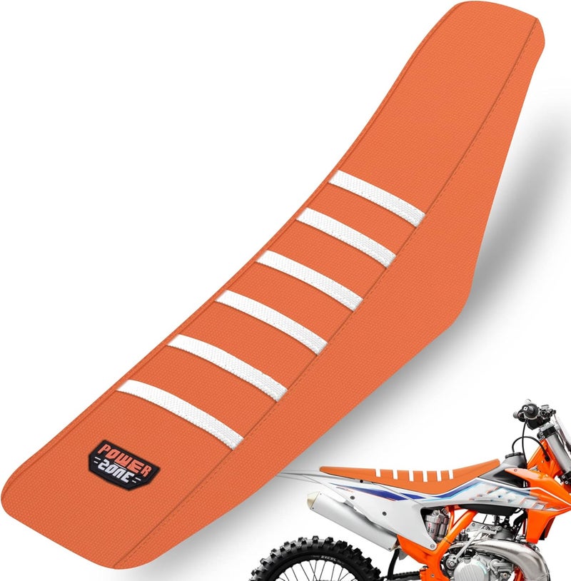 fewfuss Dirt Bike Seat Cover - White Stripe Universial Seat Cover for Dirt Bike - Motorcycle Motorcross Enduro Seat Covers (Orange) - Image 1